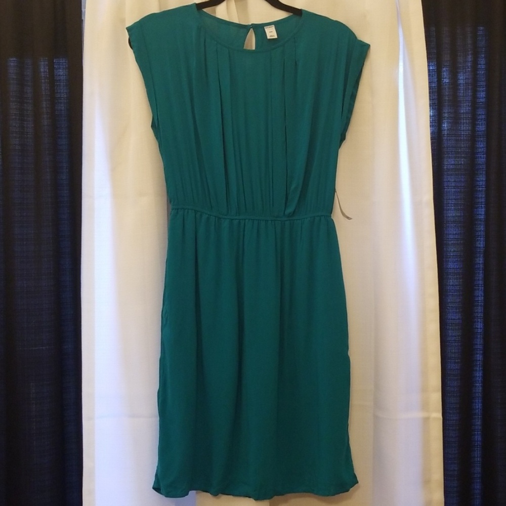 Teal cap-sleeve dress